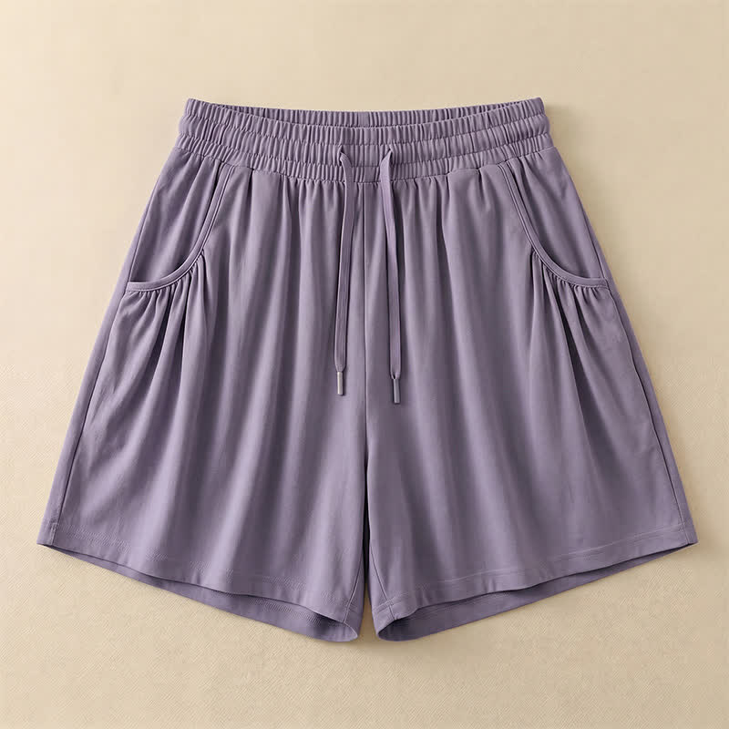 Relaxed Drawstring Lounge Shorts - Purple - 4XL - image 4