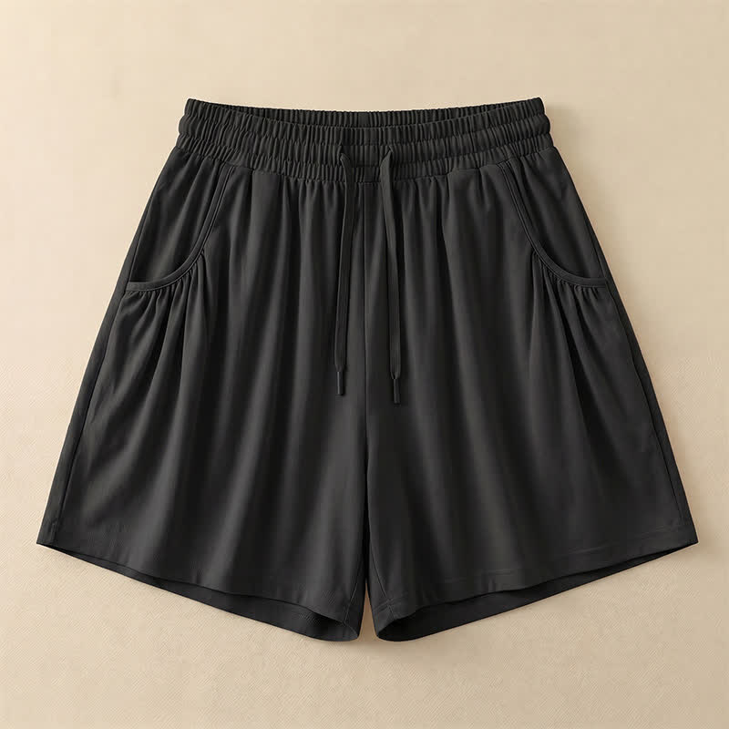 Relaxed Drawstring Lounge Shorts - Black - 4XL - image 5