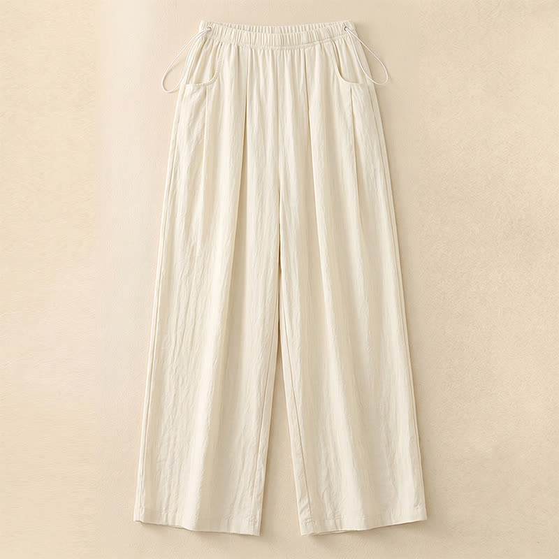 Adjustable Drawstring Elastic Waist Wide Leg Pants - Apricot - 4XL - image 0