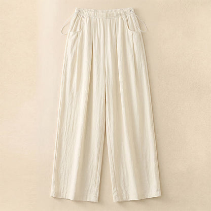 Adjustable Drawstring Elastic Waist Wide Leg Pants - Apricot - 4XL - image 0