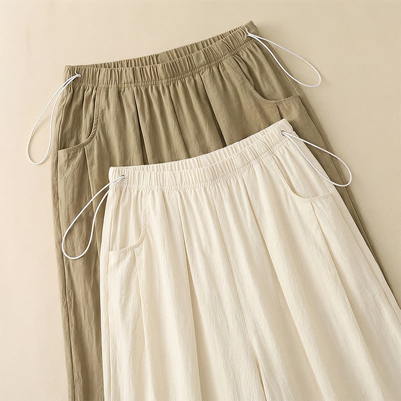 Adjustable Drawstring Elastic Waist Wide Leg Pants - image 8