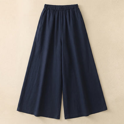 Drawstring Wide Leg Casual Linen-Blend Pants - Navy Blue - 4XL - image 0