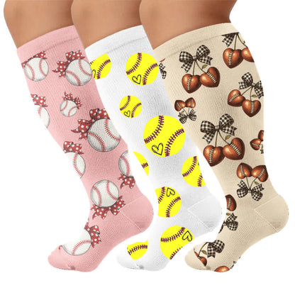 Plus Size Baseball Bow Ribbed Compression Socks - Multicolor(3 Pairs) - 4XL - image 4