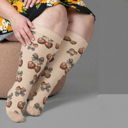 Plus Size Baseball Bow Ribbed Compression Socks - Apricot(1 Pair) - 4XL - image 3