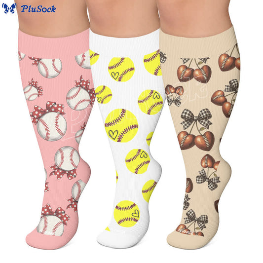 Plus Size Baseball Bow Ribbed Compression Socks - image 0