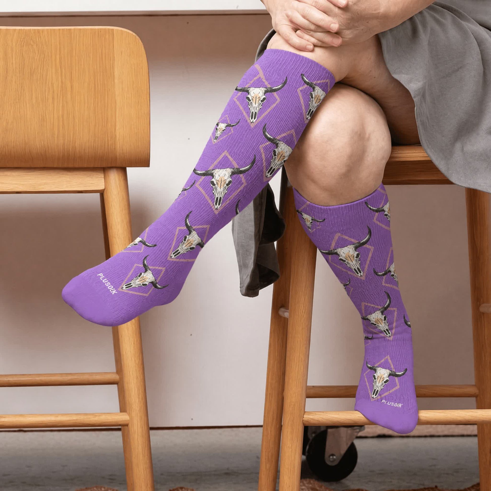 Plus Size Western Bull Skull Compression Socks - Purple(1 Pair) - 4XL - image 3