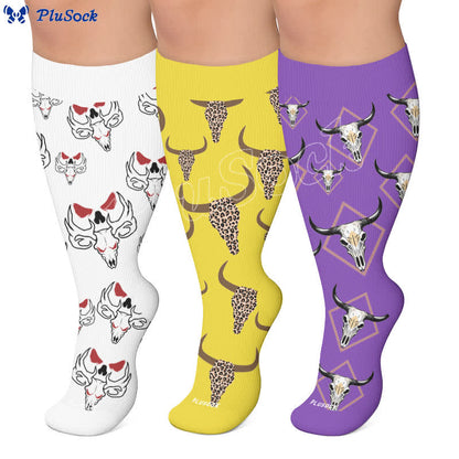 Plus Size Western Bull Skull Compression Socks - image 0
