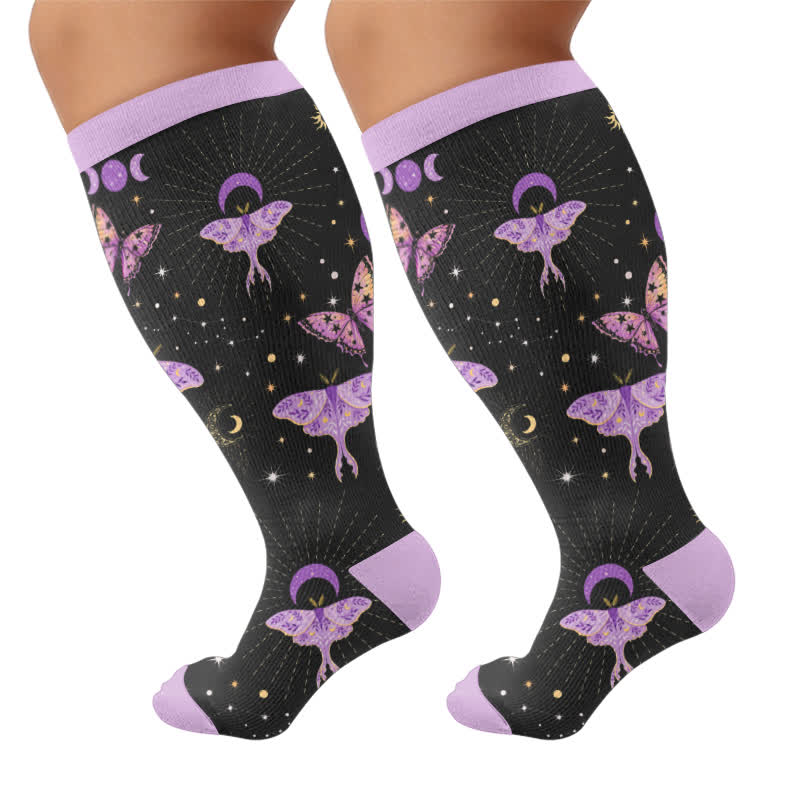 Plus Size Pastel Butterfly Compression Socks - Black(1 Pair) - 4XL - image 8