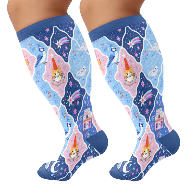 Plus Size Pastel Butterfly Compression Socks - Blue(1 Pair) - 4XL - image 9