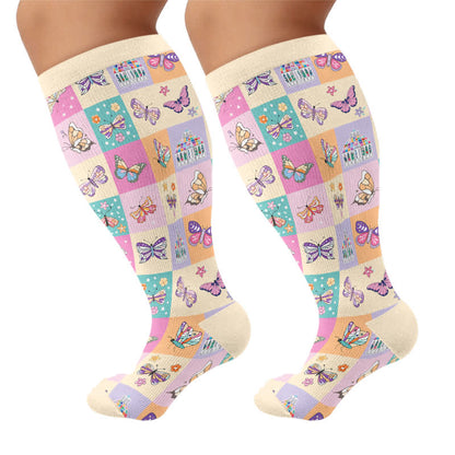 Plus Size Pastel Butterfly Compression Socks - Beige(1 Pair) - 4XL - image 10