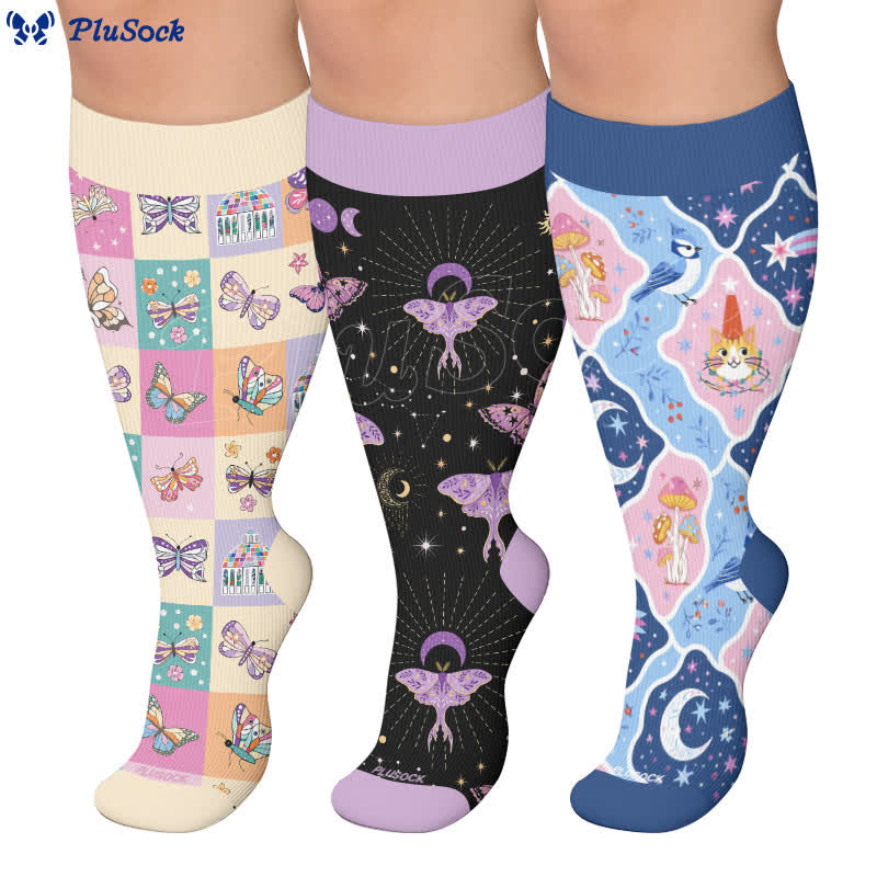 Plus Size Pastel Butterfly Compression Socks - image 0