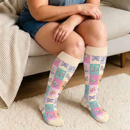 Plus Size Pastel Butterfly Compression Socks - image 1