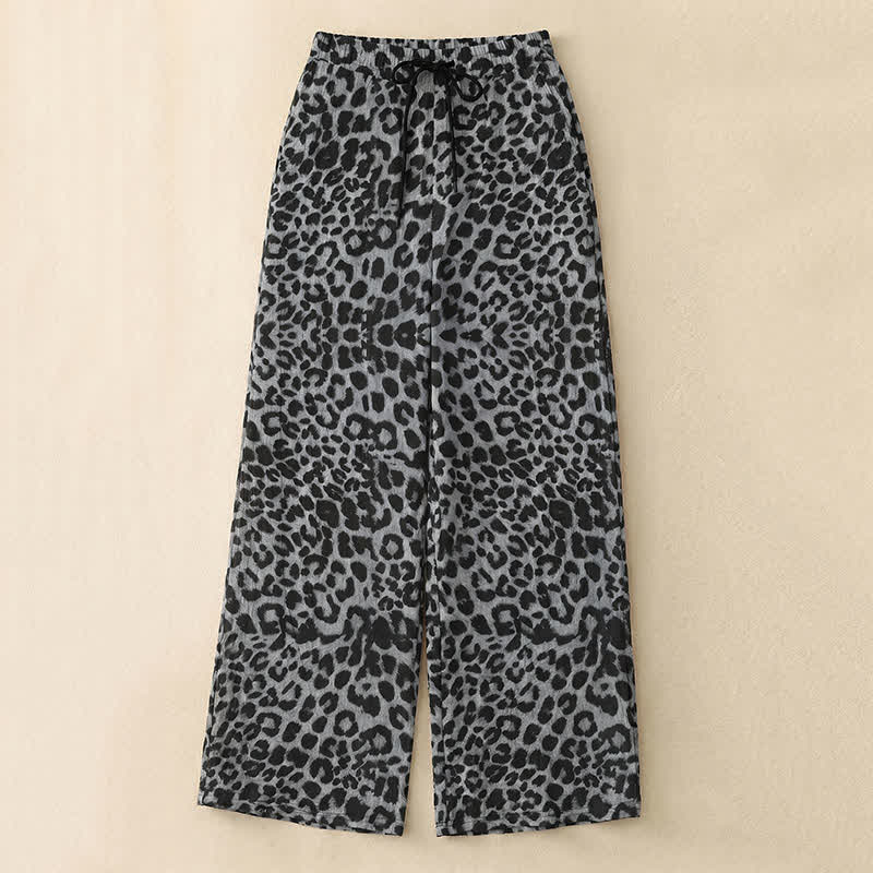 Heather Wide Leg Lounge Pants - Leopard Grey - 5XL - image 0