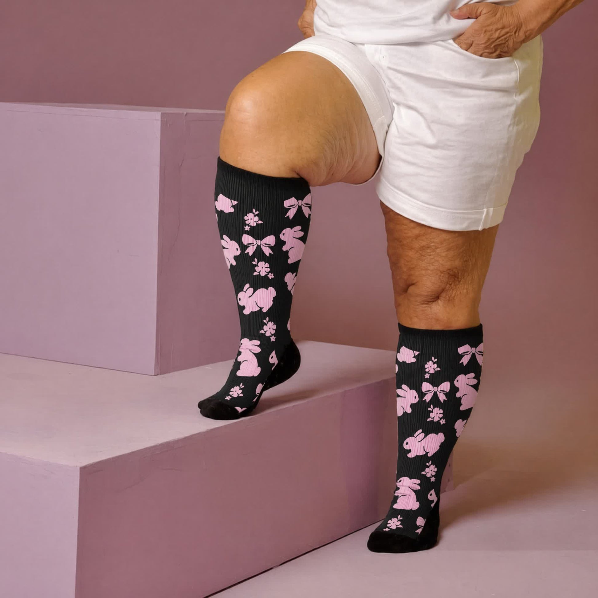 Plus Size White Cat Paw Compression Socks - Black(1 Pair) - 4XL - image 2