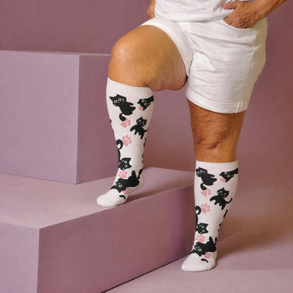 Plus Size White Cat Paw Compression Socks - White(1 Pair) - 4XL - image 1