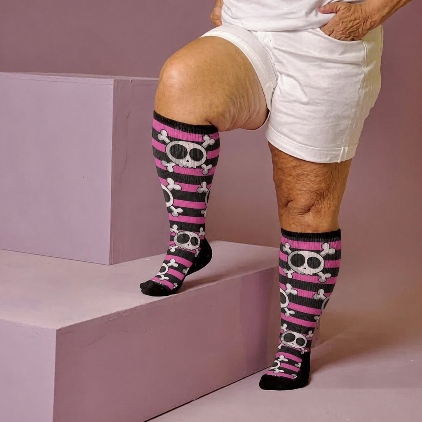 Plus Size Kawaii Skull Compression Socks - Pink(1 Pair) - 4XL - image 2