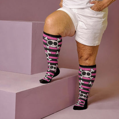 Plus Size Kawaii Skull Compression Socks - Pink(1 Pair) - 4XL - image 2