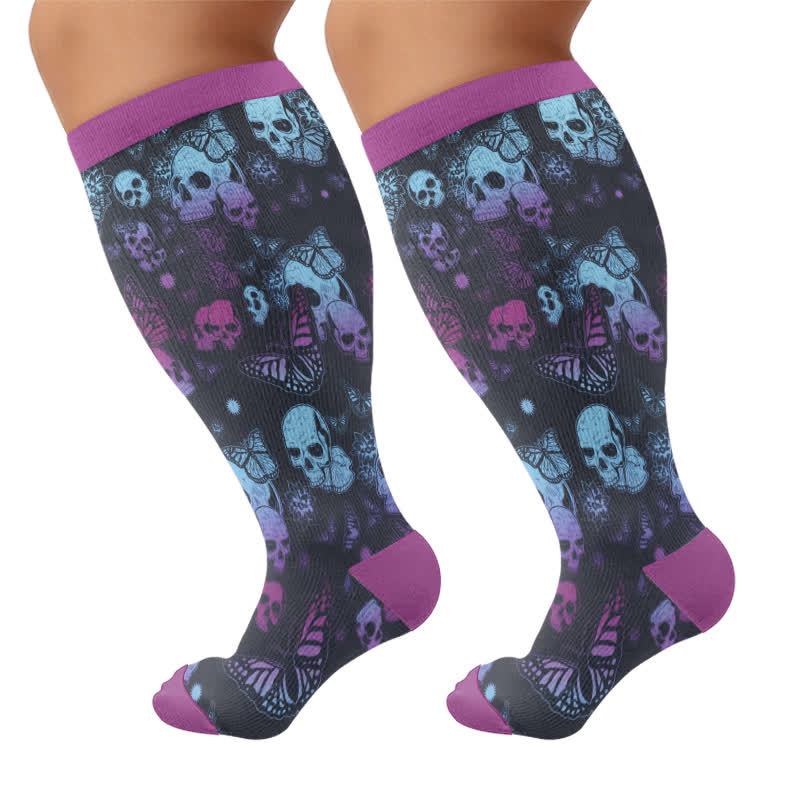 Plus Size Blue Skull Compression Socks - Purple(1 Pair) - 4XL - image 9