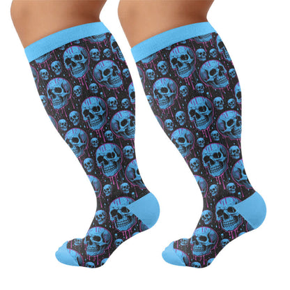 Plus Size Blue Skull Compression Socks - Blue(1 Pair) - 4XL - image 10