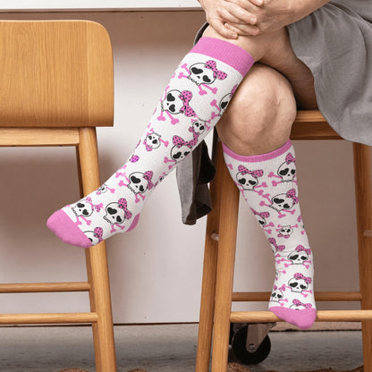 Plus Size Kawaii Skull Bow Compression Socks - White(1 Pair) - 4XL - image 1