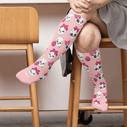 Plus Size Kawaii Skull Bow Compression Socks - Pink(1 Pair) - 4XL - image 2