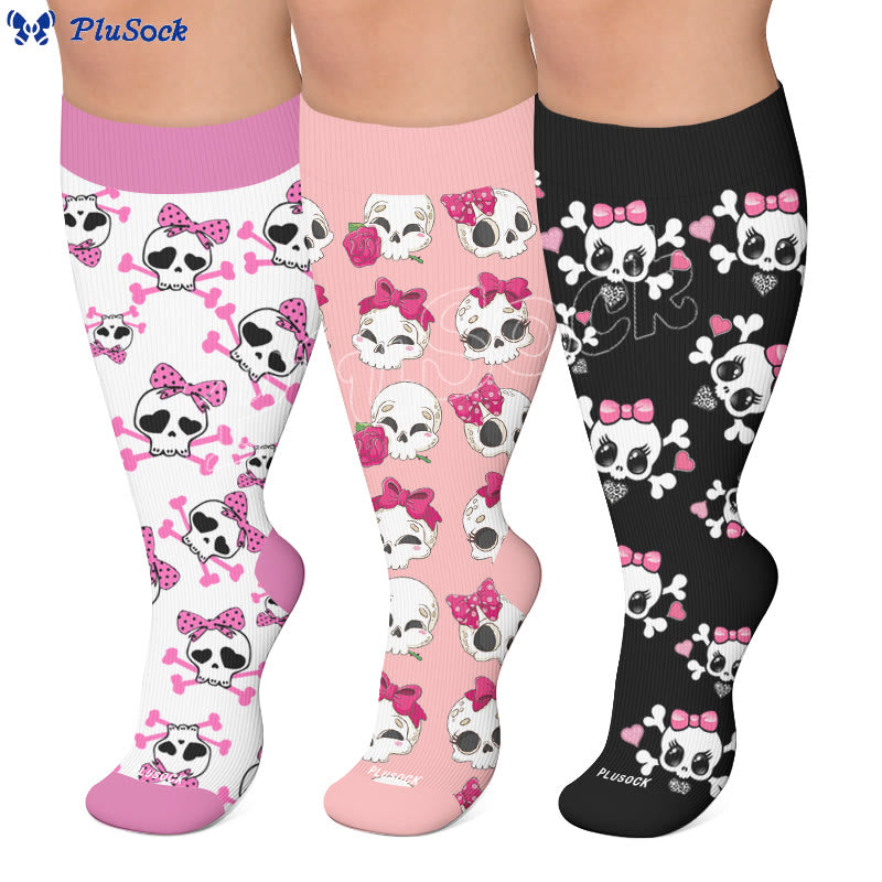 Plus Size Kawaii Skull Bow Compression Socks - image 0