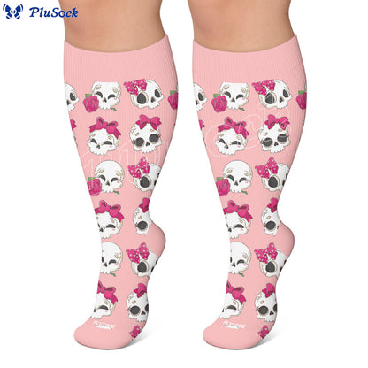 Plus Size Kawaii Skull Bow Compression Socks - image 6
