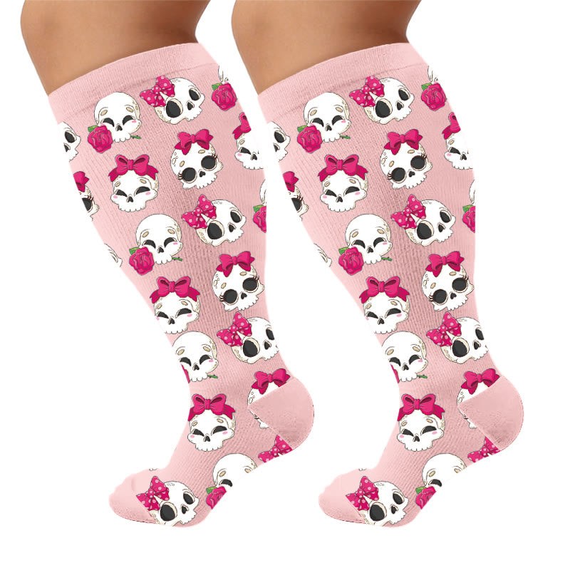 Plus Size Kawaii Skull Bow Compression Socks - image 9