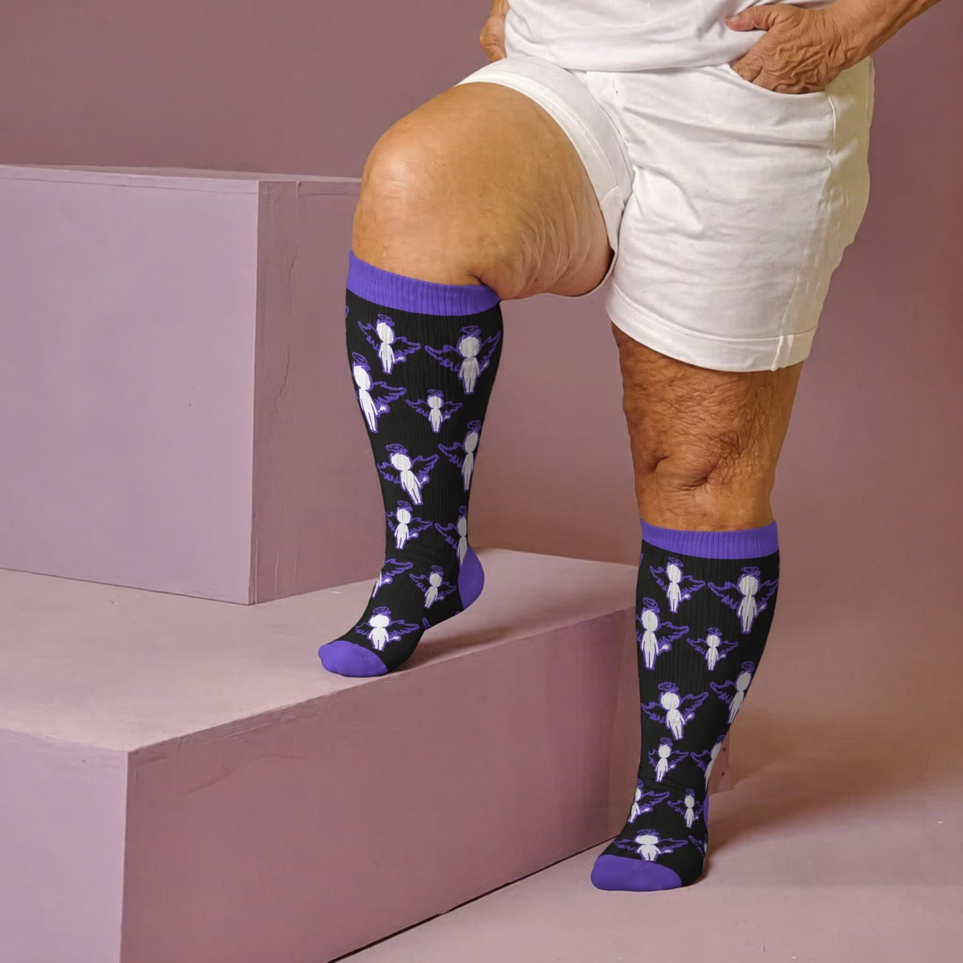 Plus Size Dark Fairy Compression Socks - Blue(1 Pair) - 4XL - image 2