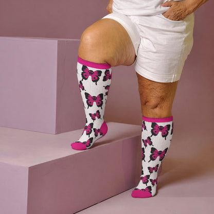 Plus Size Dark Fairy Compression Socks - Red(1 Pair) - 4XL - image 3