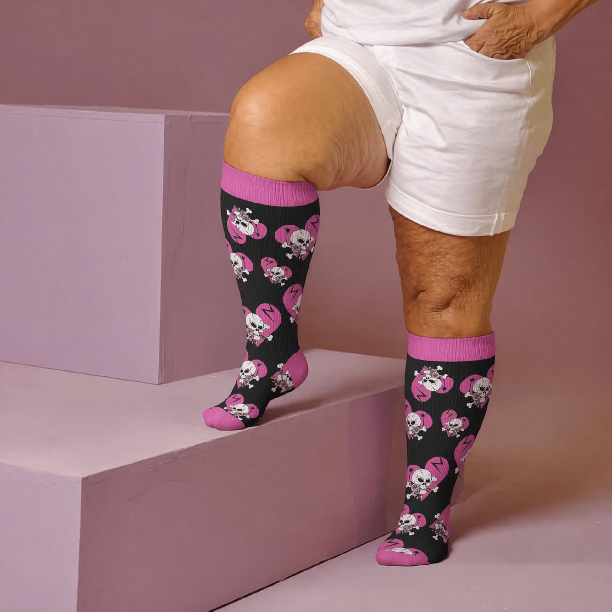Plus Size Dark Fairy Compression Socks - Pink(1 Pair) - 4XL - image 1