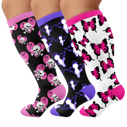 Plus Size Dark Fairy Compression Socks - Multicolor(3 Pairs) - 4XL - image 4