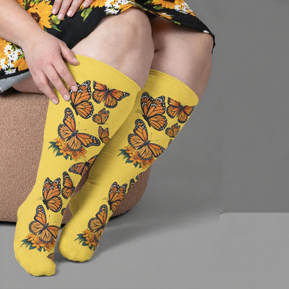 Plus Size Colorful Butterfly Compression Socks - Yellow(1 Pair) - 4XL - image 2