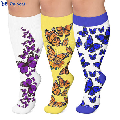 Plus Size Colorful Butterfly Compression Socks - image 0