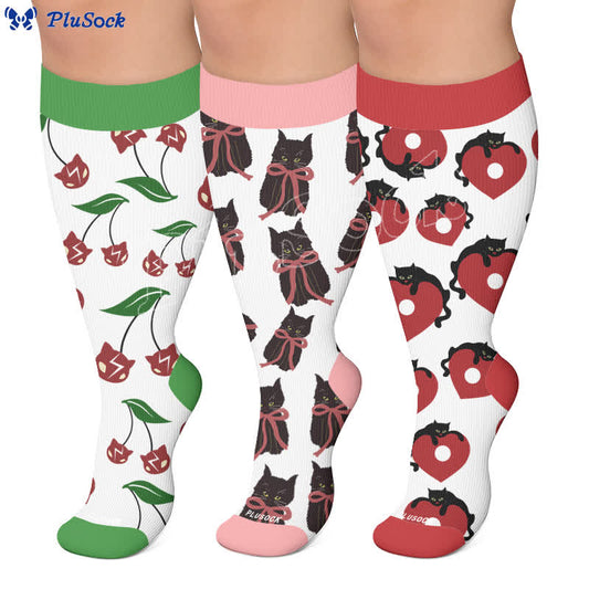 Plus Size Cherry Bow Cat Compression Socks - image 0