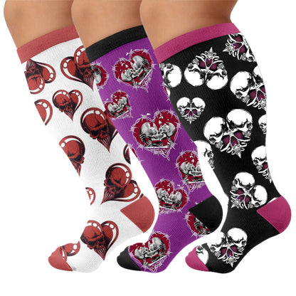 Plus Size Punk Skull Heart Compression Socks - Multicolor(3 Pairs) - 4XL - image 4