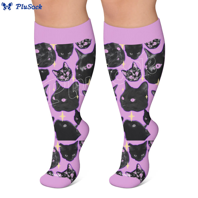 Plus Size Kawaii Black Cat Compression Socks - image 7