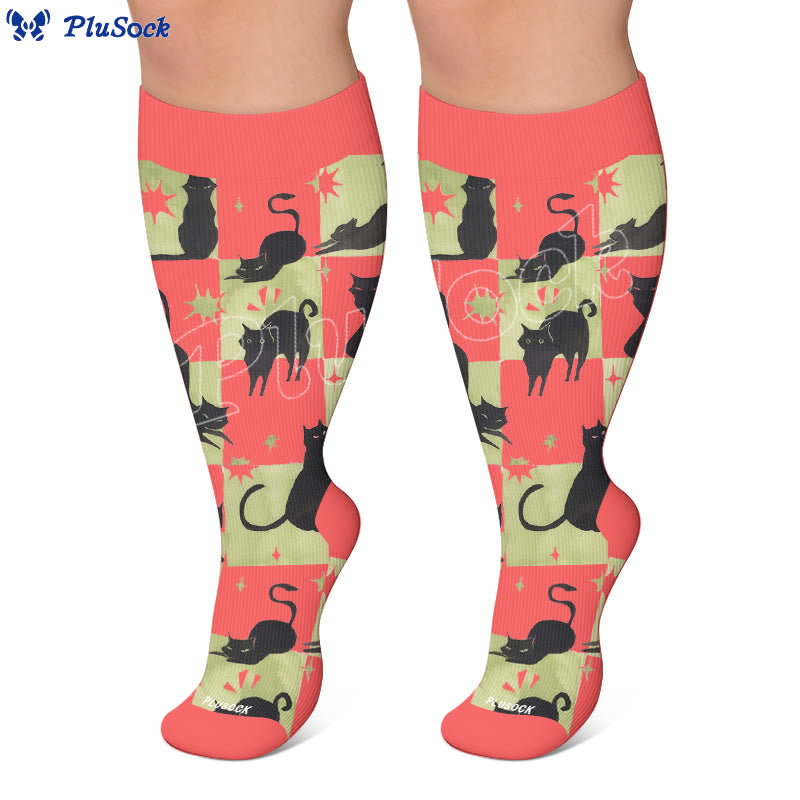 Plus Size Kawaii Black Cat Compression Socks - image 6