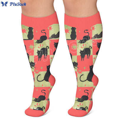 Plus Size Kawaii Black Cat Compression Socks - image 6