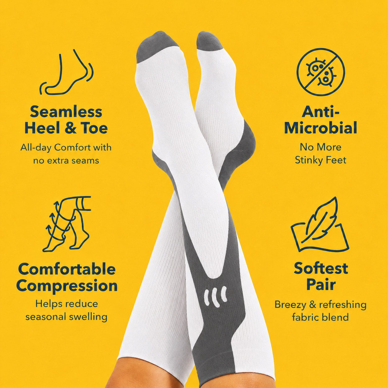 Plus Size White Sport Bamboo Compression Socks - image 1