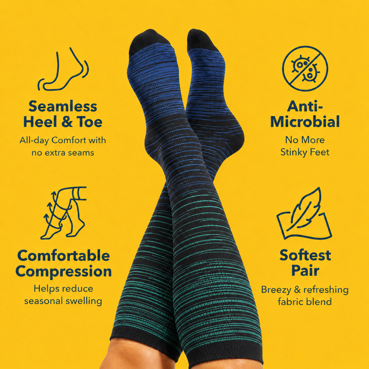 Plus Size Blue Stripe Bamboo Compression Socks - image 1