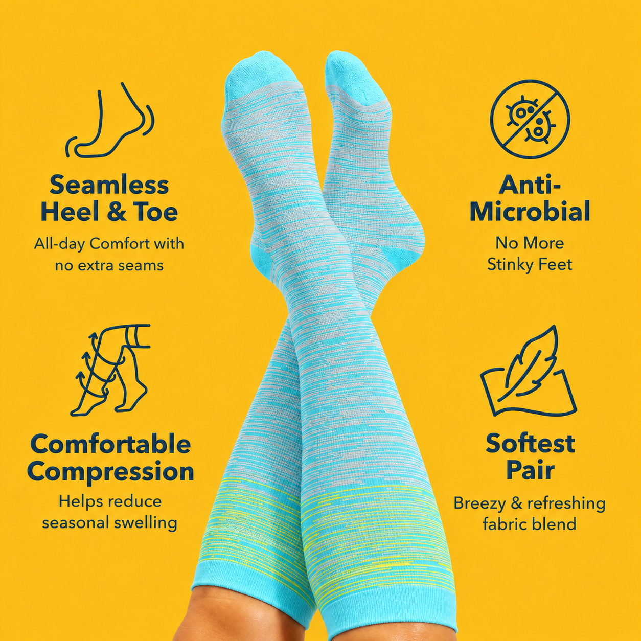 Plus Size Yellow Stripe Bamboo Compression Socks - image 2