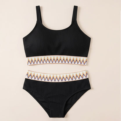 Curvy High Waist Ribbed Bikini Set - Black - 4XL - image 6