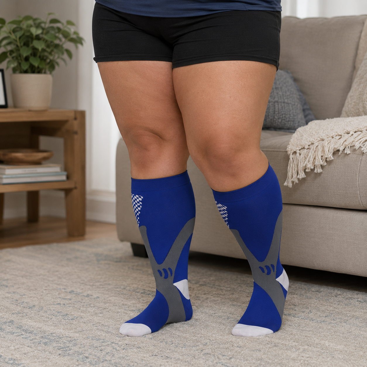 Plus Size White Bamboo Compression Socks - Blue - 4XL - image 5