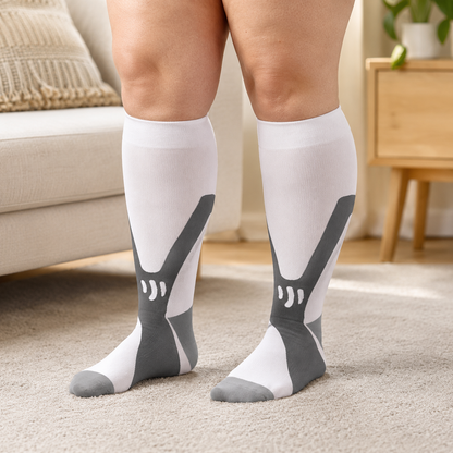 Plus Size Grey Bamboo Compression Socks - White-A - 4XL - image 8