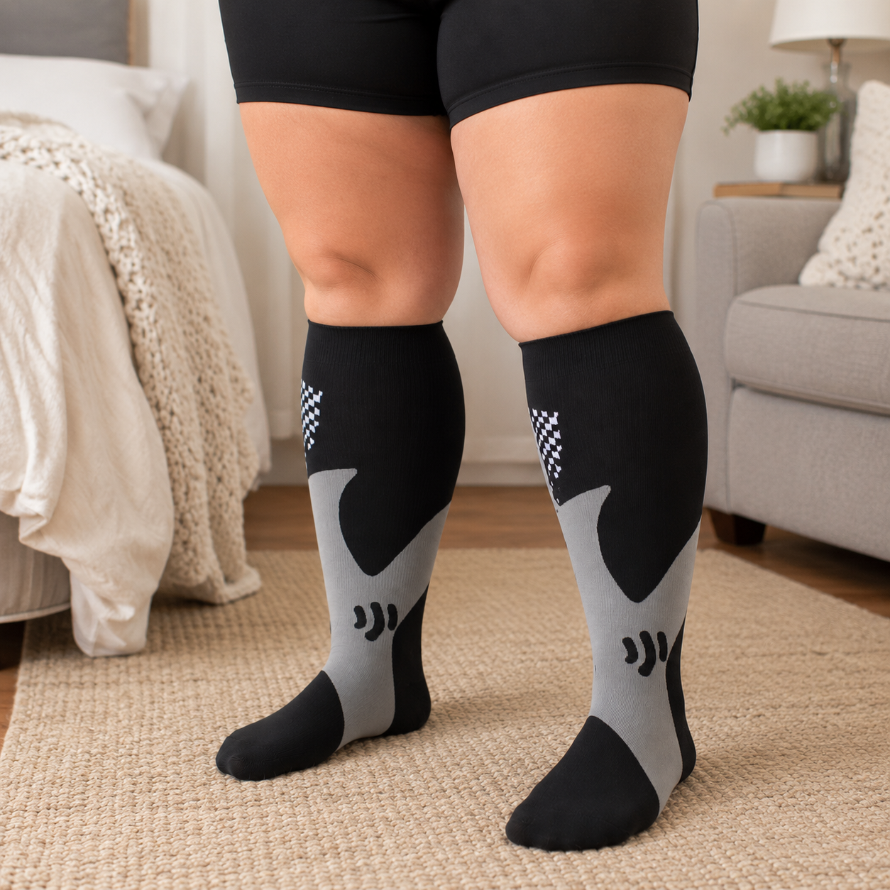 Plus Size Black Bamboo Compression Socks - Black-A - 4XL - image 10