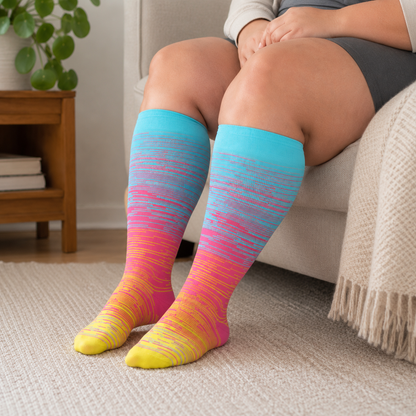 Plus Size Purple Stripe Bamboo Compression Socks - Pink - 4XL - image 11