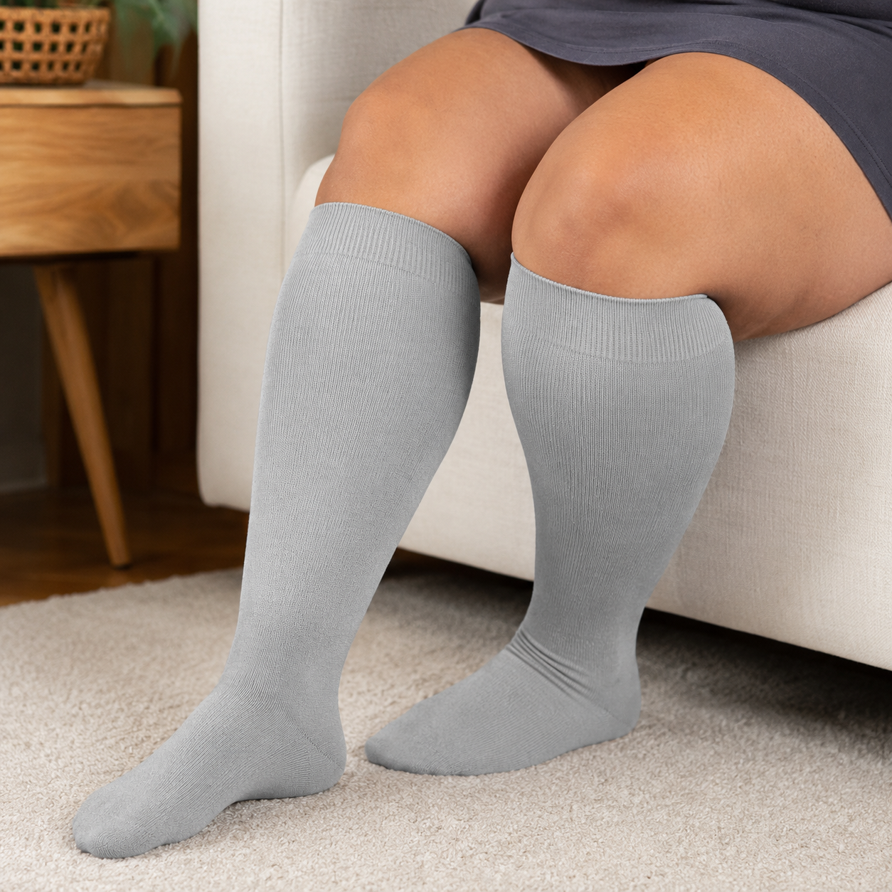 Plus Size Blue Stripe Bamboo Compression Socks - Grey - 4XL - image 11