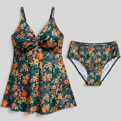 Flower Seashell Print Twist Front Two-Piece Swim Dress - image 15