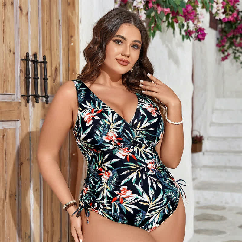 Tropical Leaf Ruched One-Piece Swimsuit - image 3